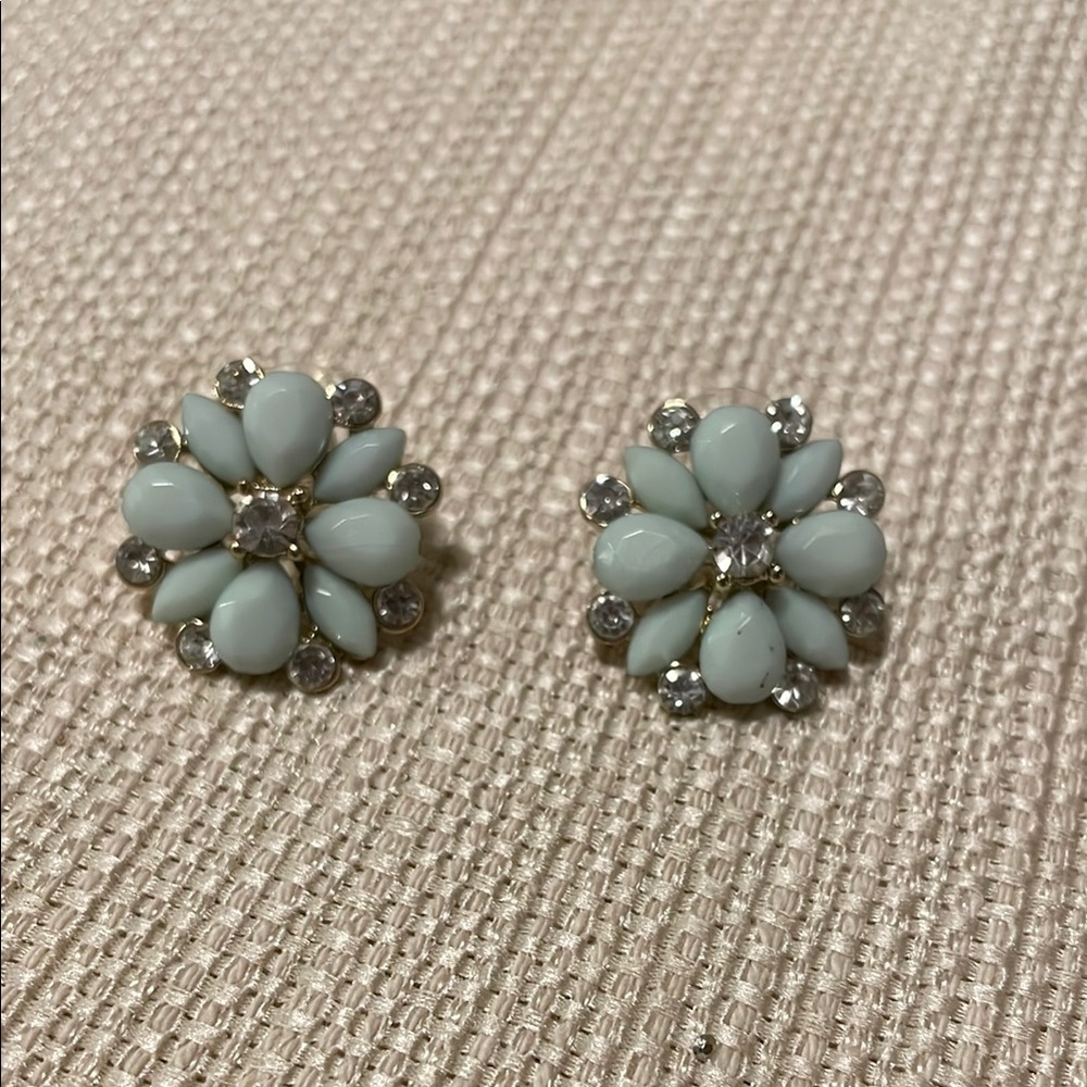 Elegant Floral Green and Silver Stud Earrings